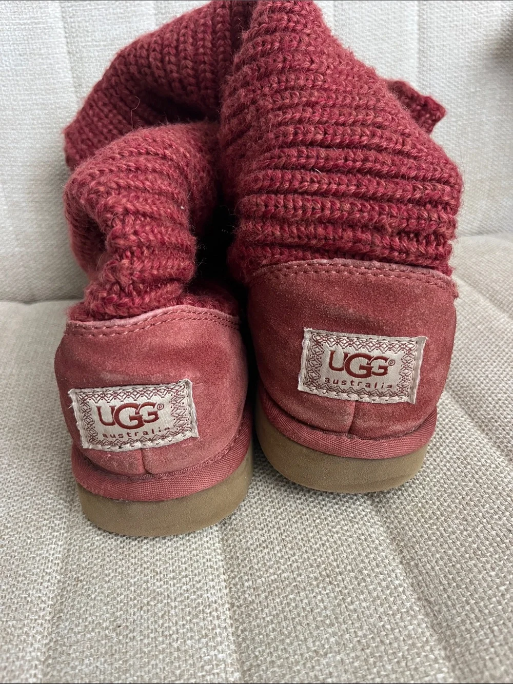 UGG Y2K red chunky cable knit fold over button tall boots Size 7
